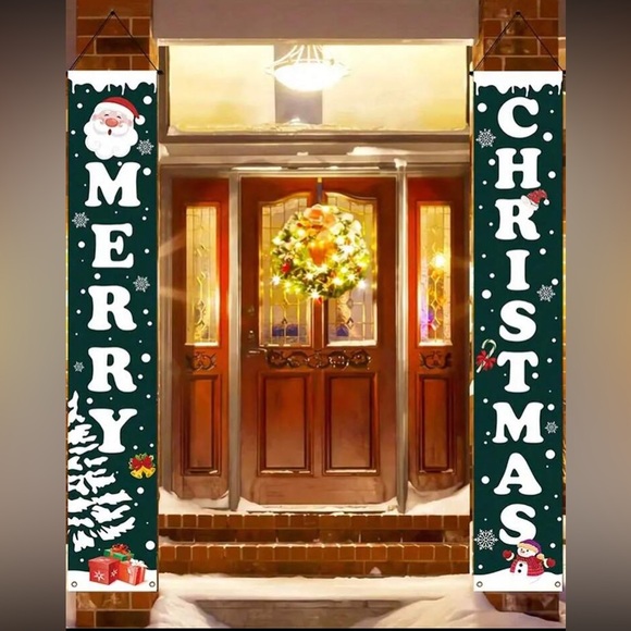 NWT Set of 2 Green Decorative Holiday Display Banners- 🎅🏻 MERRY, CHRISTMAS⛄️ - Picture 2 of 4